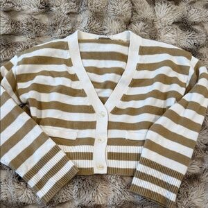 Vici Tan and White Striped Cardigan